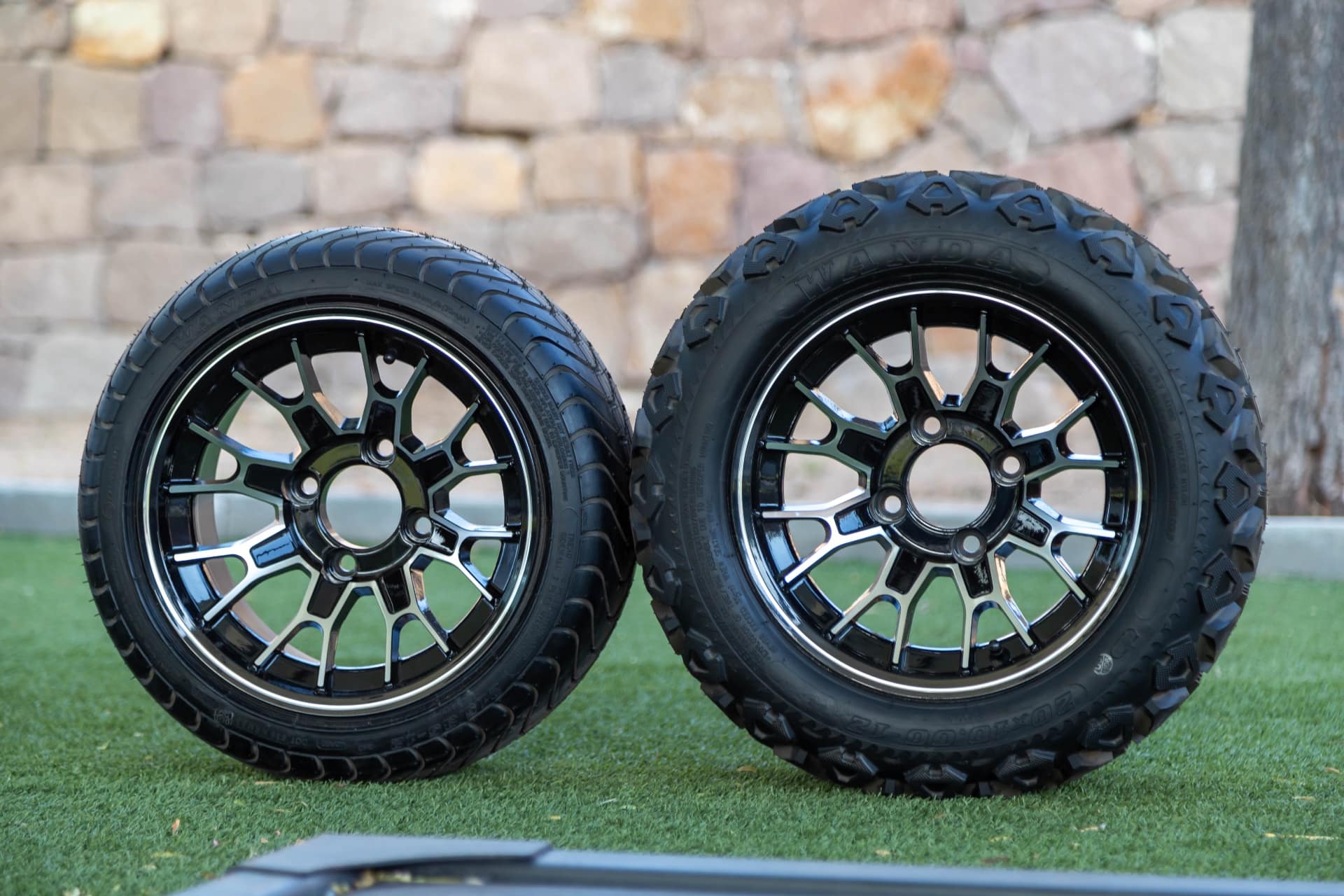 Custom Wheels & Tires work on a Zycar electric golf cart