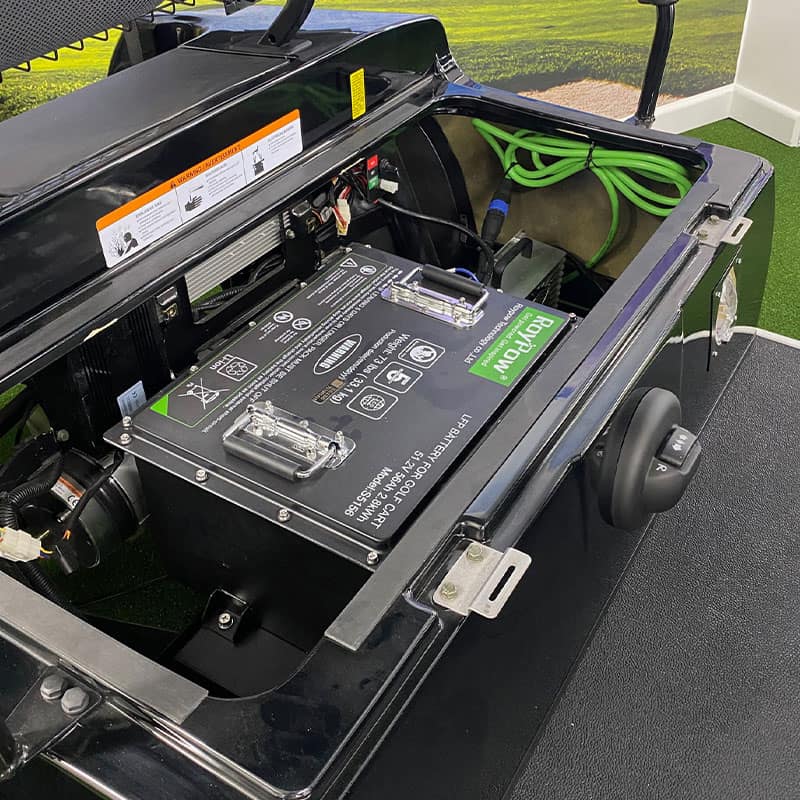 Clean lithium-ion battery installed in a golf cart