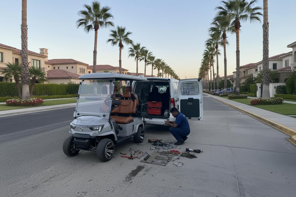 Zycar technician servicing golf cart